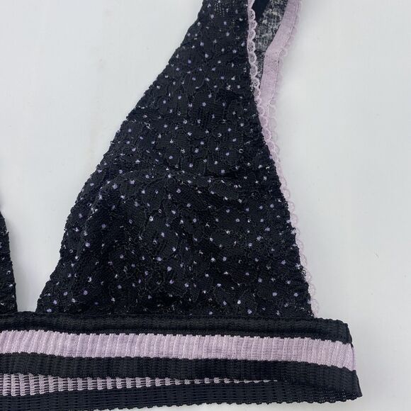 Free People Bralette Polka Dot Lace Striped Band Black Purple Size Small - Picture 2 of 8